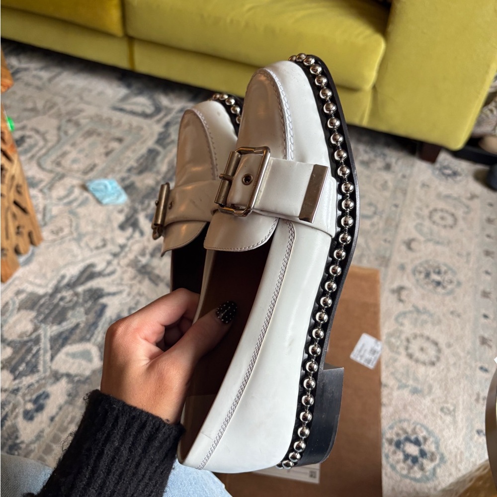 Chloe White Loafers with Silver Buckle and Studded Trim - Picture 5 of 9